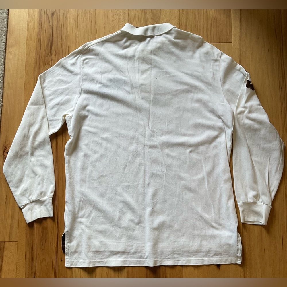 Ralph Lauren Creme Long Sleeve Polo with Brown Accents, Size XL - Picture 2 of 7